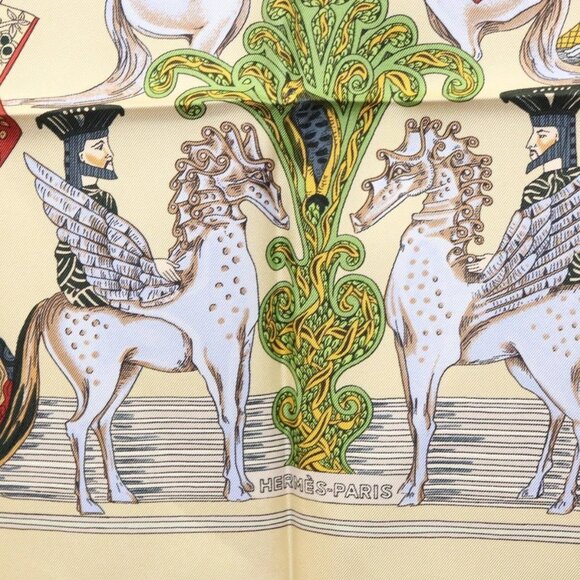 HERMES Carre 90 Scarf ""Au FIL de la SOIE"" Silk Beige Auth - Picture 7 of 13